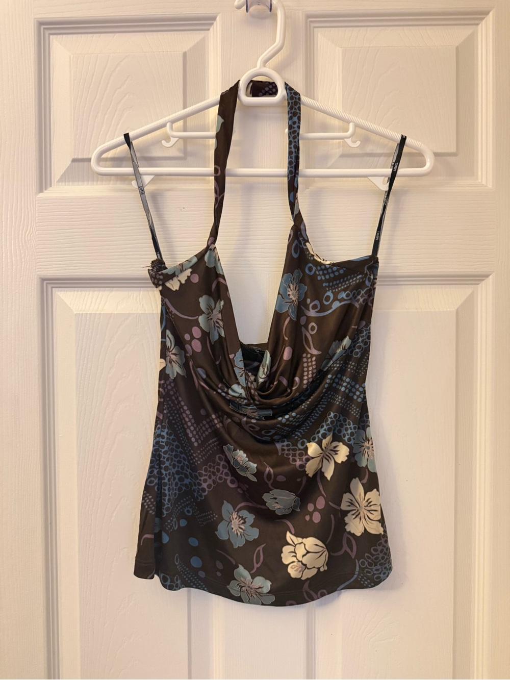Mango Brown Floral Cowl Neck Camisole with Blue Accents